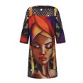 thumbnail image 4 of JINMGG Dresses for Women 2026 ,Women Fashion Vintage Print Middle Sleeve V Neck Casual Mini Dress, 4 of 7