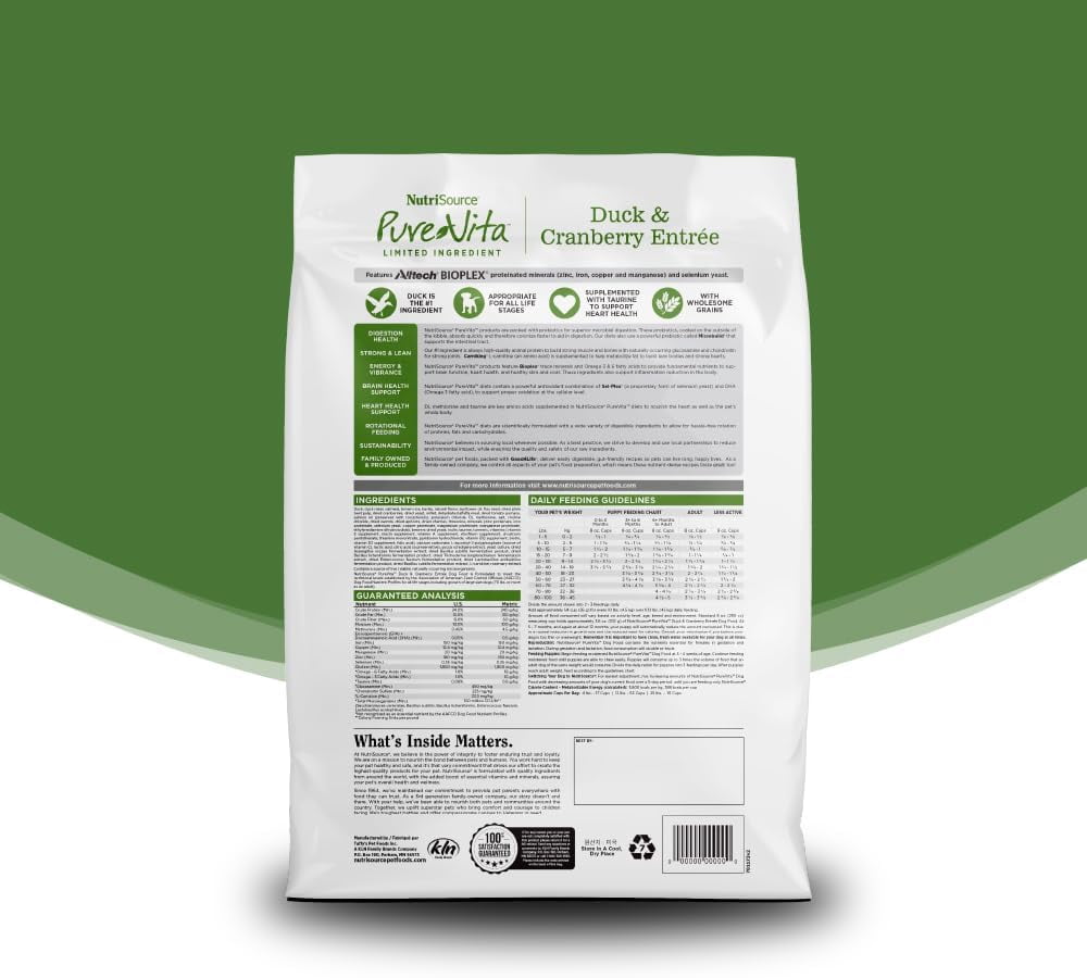 NutriSource Pure Vita Duck & Cranberry Dog Food, 25LB