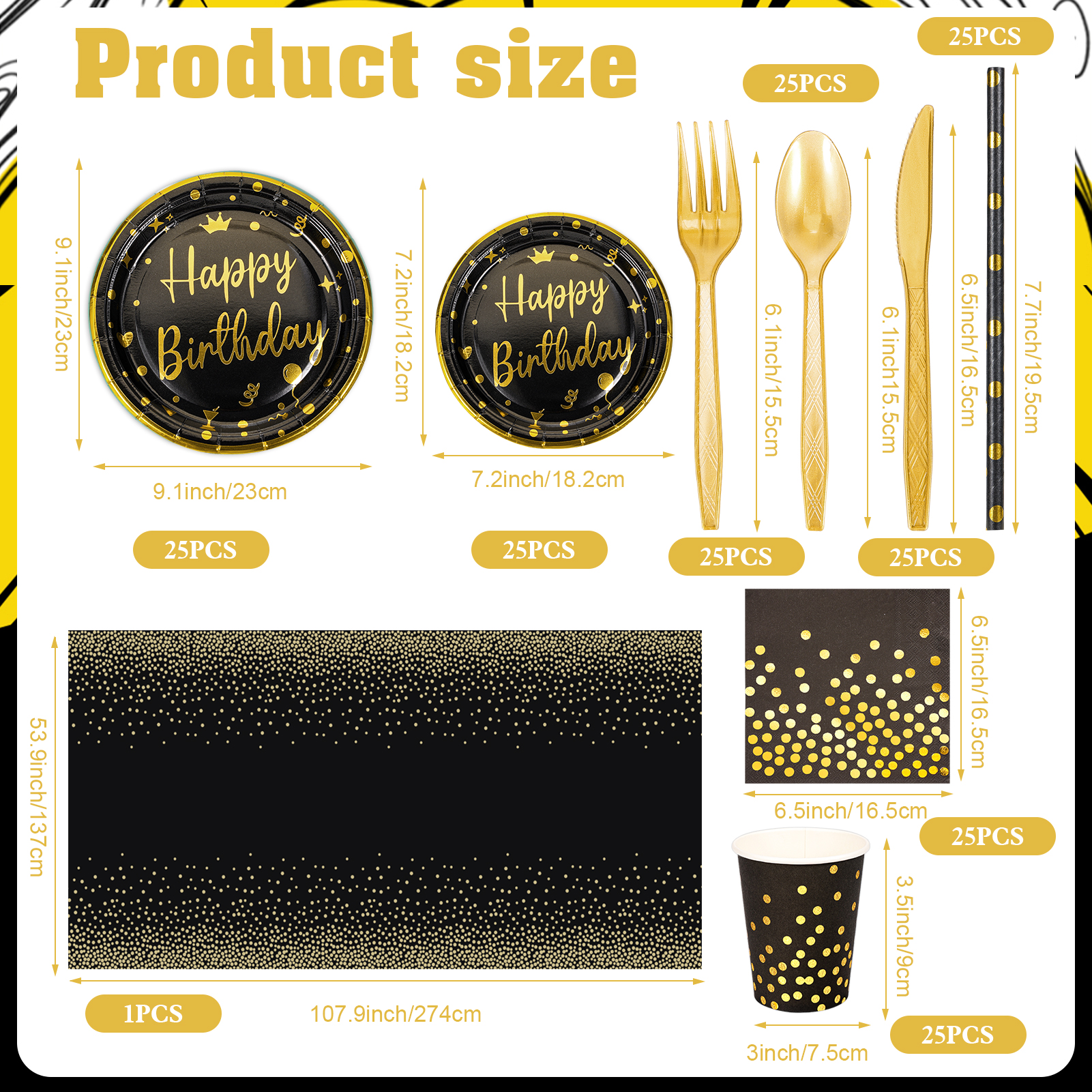 VETPW 201-Piece Black and Gold Tableware Party Set photo 8