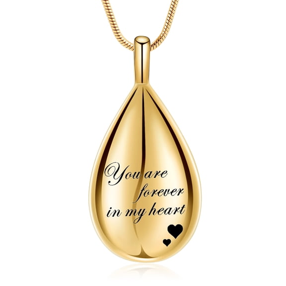 Personalize You are Forever in My Heart - Stainless Steel Teardrop Urn Pendant Memory Necklace for Cremation Ashes Holder Human Pet Memorial Jewelry