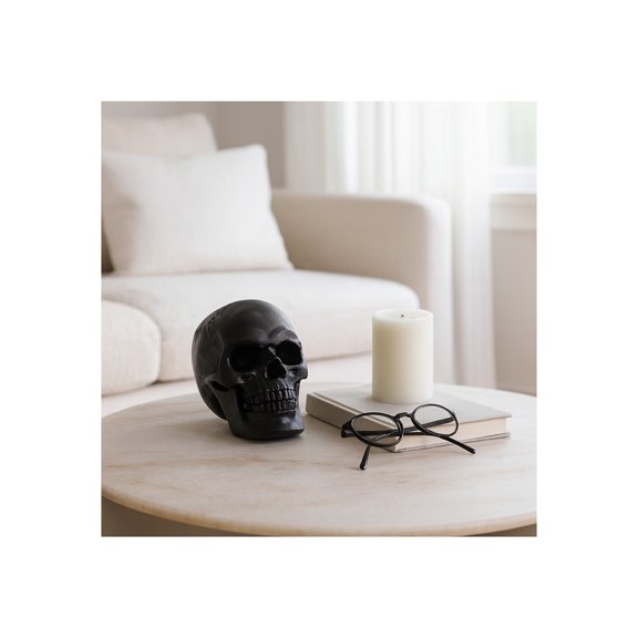 Modern Metal Skull Figurine for Home and Living Room Decor - Ornaments Statues Ideal for Bathroom, Office, and Room Decor - Contemporary Sculpture Shelf Display and Coffee Table Decor - 6", Black