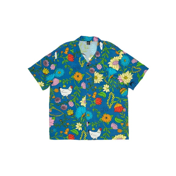 Roberto Lugo All Gender Floral Peacock Printed Button Down Resort Shirt, Men's Sizes S-3XL