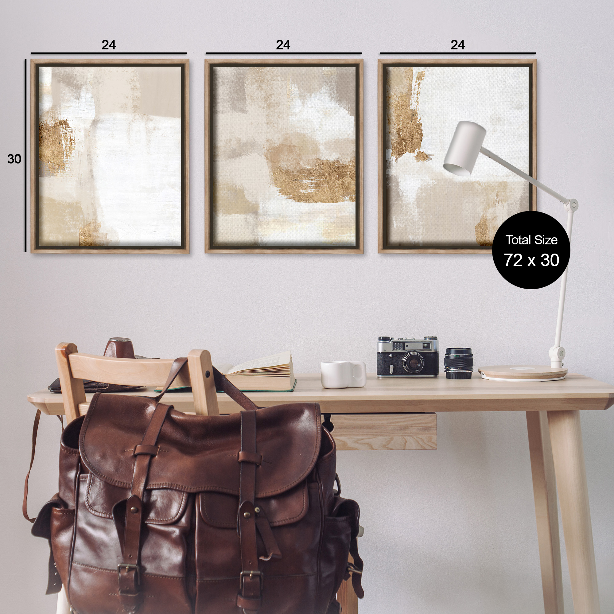 Stupell Industries Beige Modern Abstraction Abstract Painting Brown Floater Framed Canvas Art Print Wall Art, 25 x 31, Set of 3
