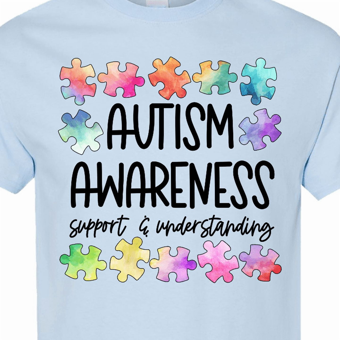 Inktastic Autism Awareness Support and Understanding Puzzle Pieces T-Shirt