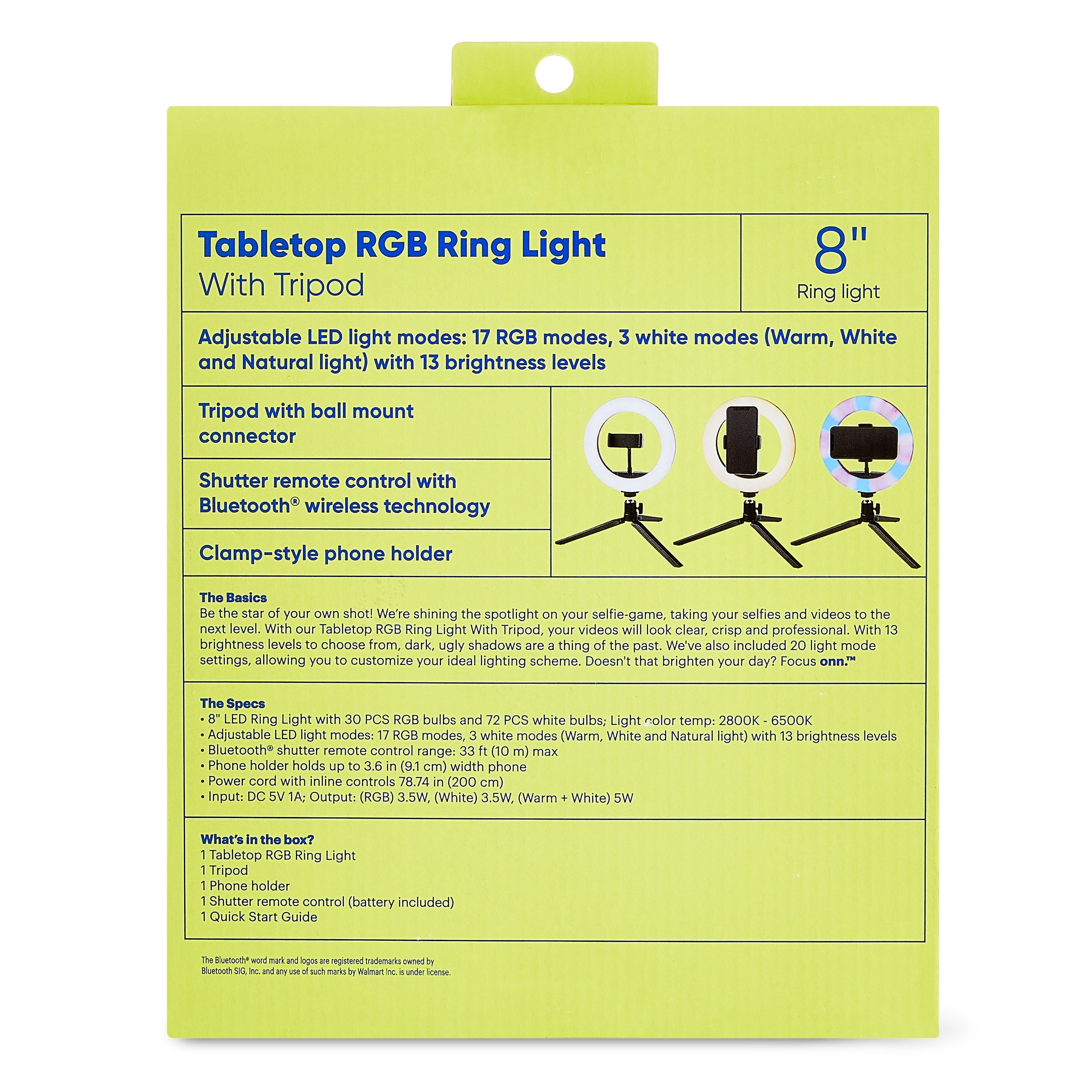 onn 8" Tabletop RGB LED Ring Light with Tripod