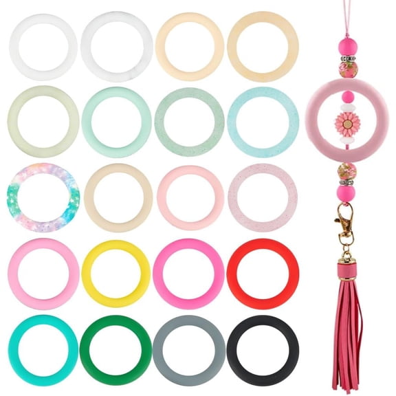 20 Pcs 20 Colors Silicone Ring Focal Beads Round Silicone Beads Colorful Rubber Beads Loose Spacer Beads