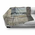 thumbnail image 2 of Modern Soft Flannel Fleece Throw Blanket, Empty Lounge Area Large Window and View of Sea Waves Rocks Art, Cozy Plush for Indoor and Outdoor Use, 50" x 60", Beige Blue White, by Ambesonne, 2 of 5