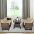thumbnail image 2 of Costway 3PCS Rattan Dining Set Patio Furniture 6 Seats Sofa Cushioned, 2 of 10
