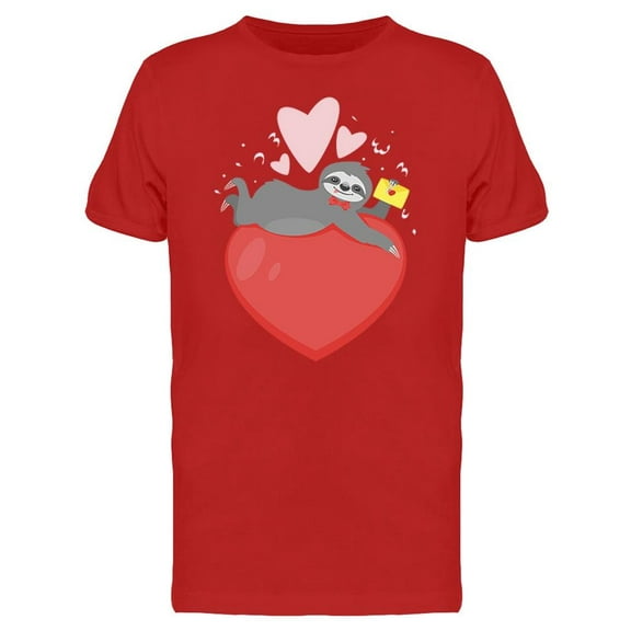 Sloth On Big Red Heart T-Shirt Men -Image by Shutterstock, Male 3X-Large