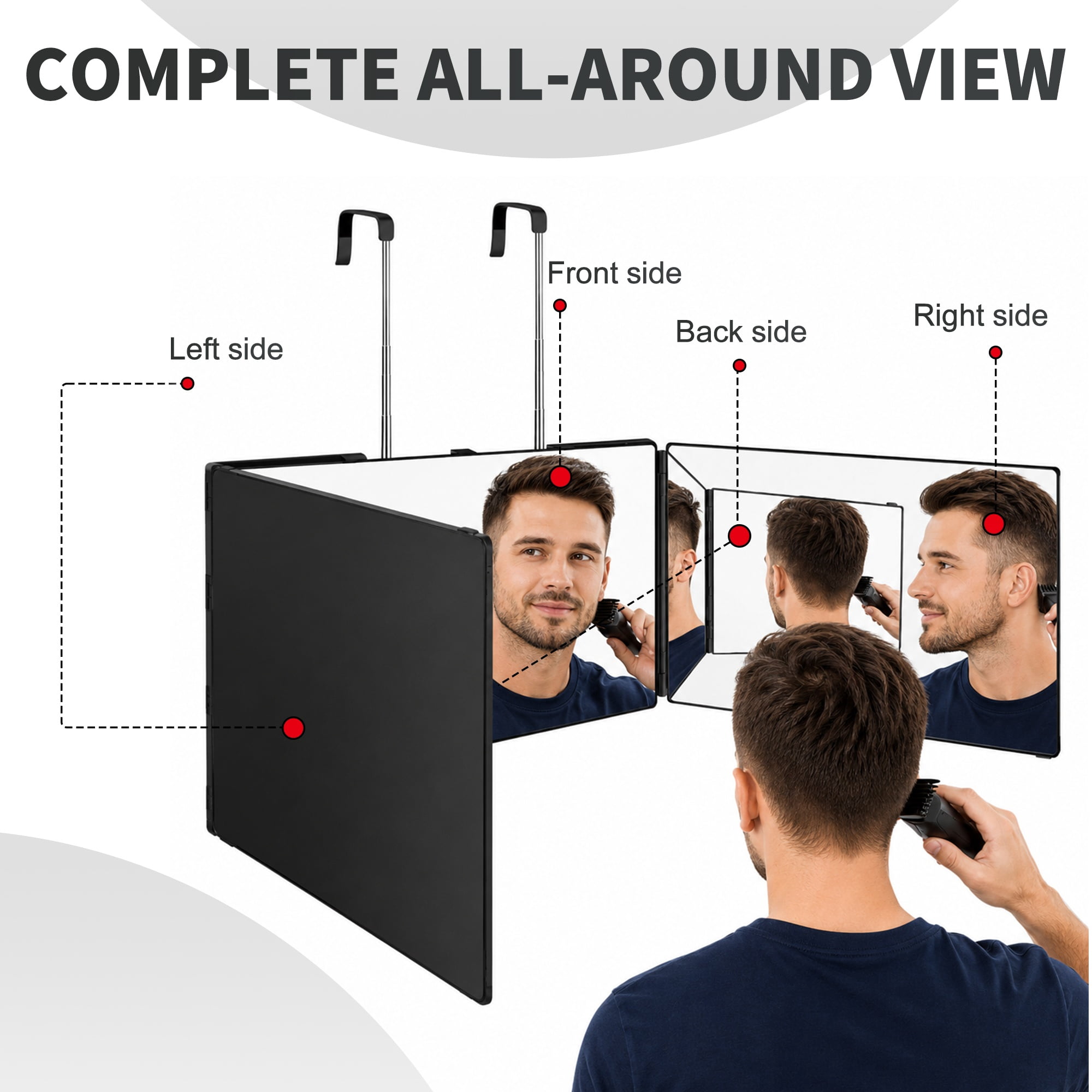 3 Way Mirror for Self Hair Cutting, 360 Barber Mirror Self Cut for Braiding Hair, 3way Haircut to See Back of Head for Men and Women, Black