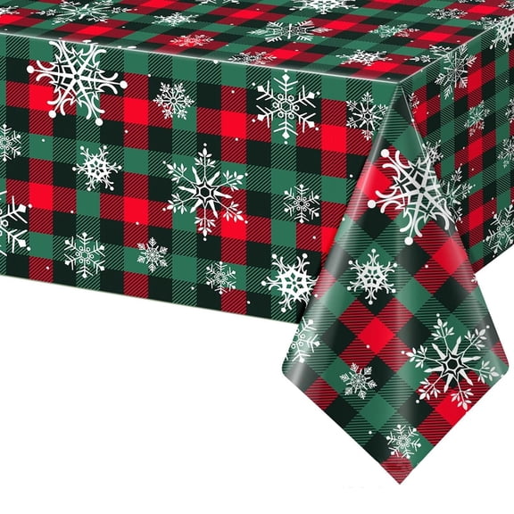 Green Snowflake Plaid Pattern Waterproof Tablecloth 108X54 Inches For Outdoor And Indoor Use