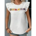 thumbnail image 5 of Women'S Floral Embroidery Blouse Crew Neck Short Sleeve Summer Boho Shirt White S, 5 of 9