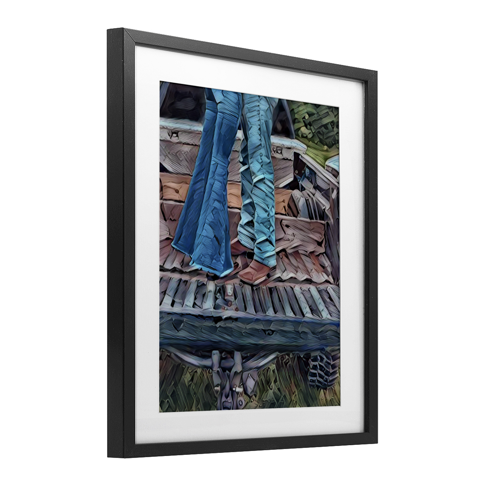 Truck Bed Kisses Black Framed Print Under Glass, design by Jesse Keith