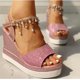 thumbnail image 2 of 2021 Sandalias de cuña para Mujer Sandalias de Plataforma con Tachuelas de Cuentas de Verano Sandalias con Hebilla Peep Toe Zapatos Casuales para Mujer Rosa Xishao ropa, 2 of 2