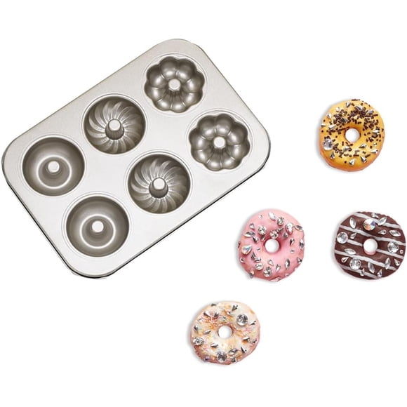 Donut Baking Pans 6-Cavity 1Pack Doughnut Mold Baking Tray Bagels Mold Non-Stick Fluted Flower Cake Tin Pan Pattern Doughnut Bakeware Mould for Cake Biscuit Muffin Cake Dessert Baking (Fancy 6 Cups)