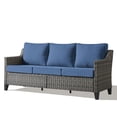 thumbnail image 3 of Opohoro 73.2" Outdoor Wicker 3-Seat Sofa, Weather Resistant Rattan Patio Furniture with Deep Seat for Deck Backyard Porch,Gray/Blue, 3 of 10