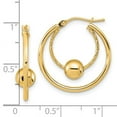 thumbnail image 2 of 14k Solid Yellow Gold Polished Textured With 6mm Ball Hoop Earrings 22.8x22mm Wide Ball Earring for Women, 2 of 2
