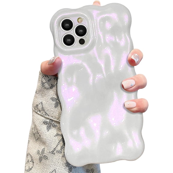 Case for iPhone 14 Pro Max 6.7 inch, Cute Solid Color Curly Wave Shape Shockproof Soft Bumper Phone Case, Candy Water Ripple 3D Silicon Slim Pretty Case Non-Yellowing Cover, Gold