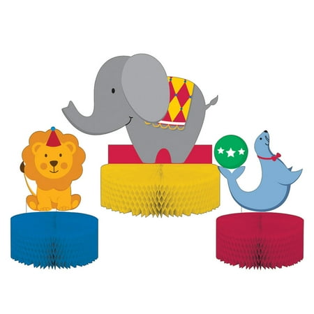 Club Pack of 18 Subtly Colored Circus Themed Decorative Honeycomb Paper Centerpieces 13.5"