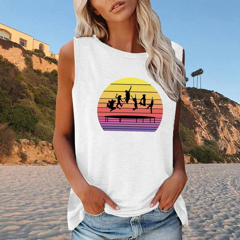 Olyvenn Women's Summer Classic Tank Tops Fashion 2023 Trendy Seamless Sleeveless  Tops Vacation Beach Graphic Cami Raceback Crew Neck Shirts Slim Fit Flowy  Tunic Blouse Strap Body Suits White 6 