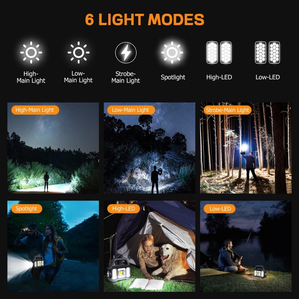 Solar Handheld Flashlight with USB Cable, 6 Modes Rechargeable Multifunction Lights Super Bright LED Searchlight, Lightweight Waterproof Portable Spotlight