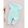 thumbnail image 3 of Bagilaanoe Newborn Baby Boy Girl Casual Jumpsuit Short Sleeve Playsuit  3M 6M 9M 12M 18M Checkerboard Printed Long Romper, 3 of 9