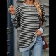 thumbnail image 4 of Camisa Informal de Larga A Rayas para Mujer, , con Cuello Redondo, Ajustada, Holgada, Básica Gris Negro S, 4 of 10