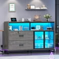 thumbnail image 3 of 2 Drawer File Cabinet with Power Outlets & LED Lights, Filing Cabinet with 2 Acrylic Doors & Adjustable Shelf, Large File Drawers with Lock Fits A4/Letter/Legal Size for Home Office, Grey, 3 of 9