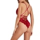 thumbnail image 5 of Ropa interior sexy para mujer Ropa de dormir Deep V Lace Body Lencería, rojo vino, M Inevent XX000084-06, 5 of 7