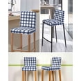 thumbnail image 5 of Navy Blue Plaid Check Bar Stool Covers Set of 4, Geometrical Abstract Lattice Stretch Washable Bar Chair Covers with Backs, Removable Pub Counter Height Chair Cover for Kitchen Dining Room Cafe, 5 of 7