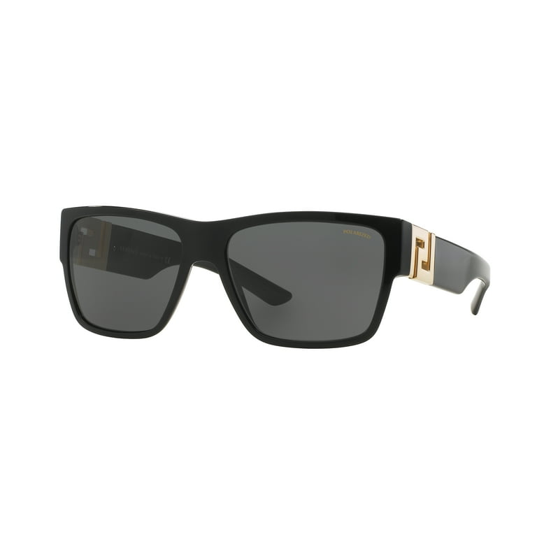 Versace Unisex Square Polarized Sunglasses, Black Plastic Frame