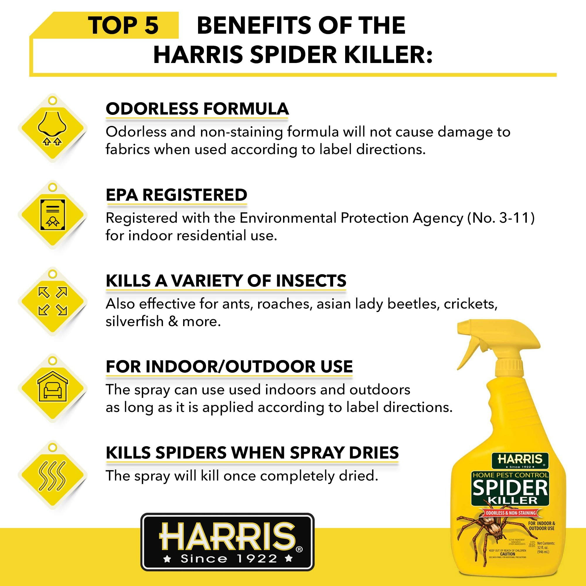 Harris Spider Killer, Liquid Spray with Odorless and Non-Staining Formula 32oz, 2-Pack