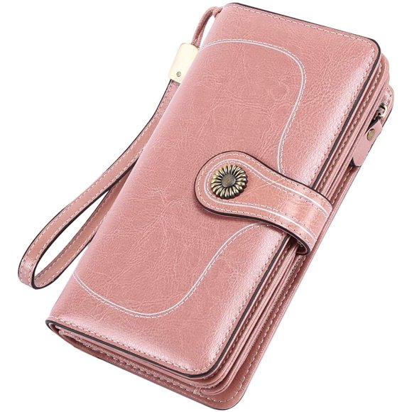 Ladies Leather Large Wallet Ladies Large Many Compartments, Women Wallet With 26 Card Compartments (Pink)