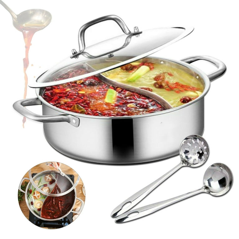 Dual Sided Soup Stockpot Hot Pot Cooker Mandarin Duck Pot Professional Cooking Pot Hot Pot Pan for Kitchen Travel Party Restaurant Household 32cm