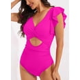 thumbnail image 4 of Cadmus Womens V Neck Ruffled One Piece Swimsuit Tummy Control Cutout Bathing Suits,2390,Rose Pink，Small, 4 of 4
