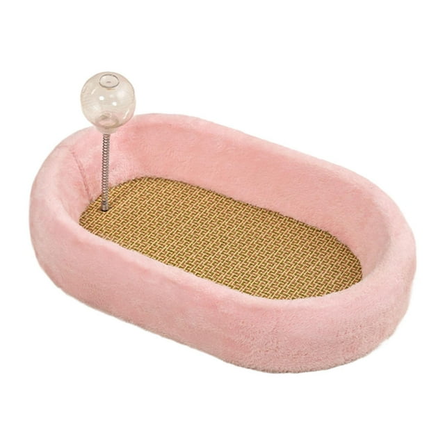 Cama ovalada para gatos, rascador, protector de muebles con pelota, juego de persecución, sofá, juguetes de entrenamiento, tablero rascador para gatos Rosa