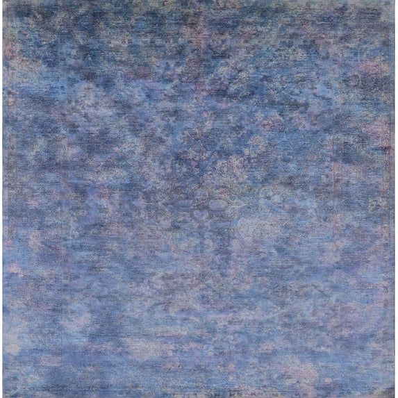 Ahgly Company Machine Washable Indoor Square Industrial Modern Light Purple Blue Area Rugs, 4' Square
