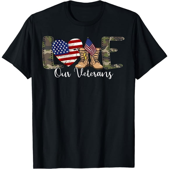 Love Our Veterans Day Proud Military American Flag T-Shirt - As Picture - S