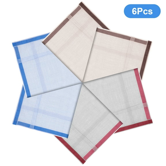 TSV 6pcs Handkerchiefs for Men, 17x17'' Classic Plaid Pocket Squares, Soft Cotton Hankies
