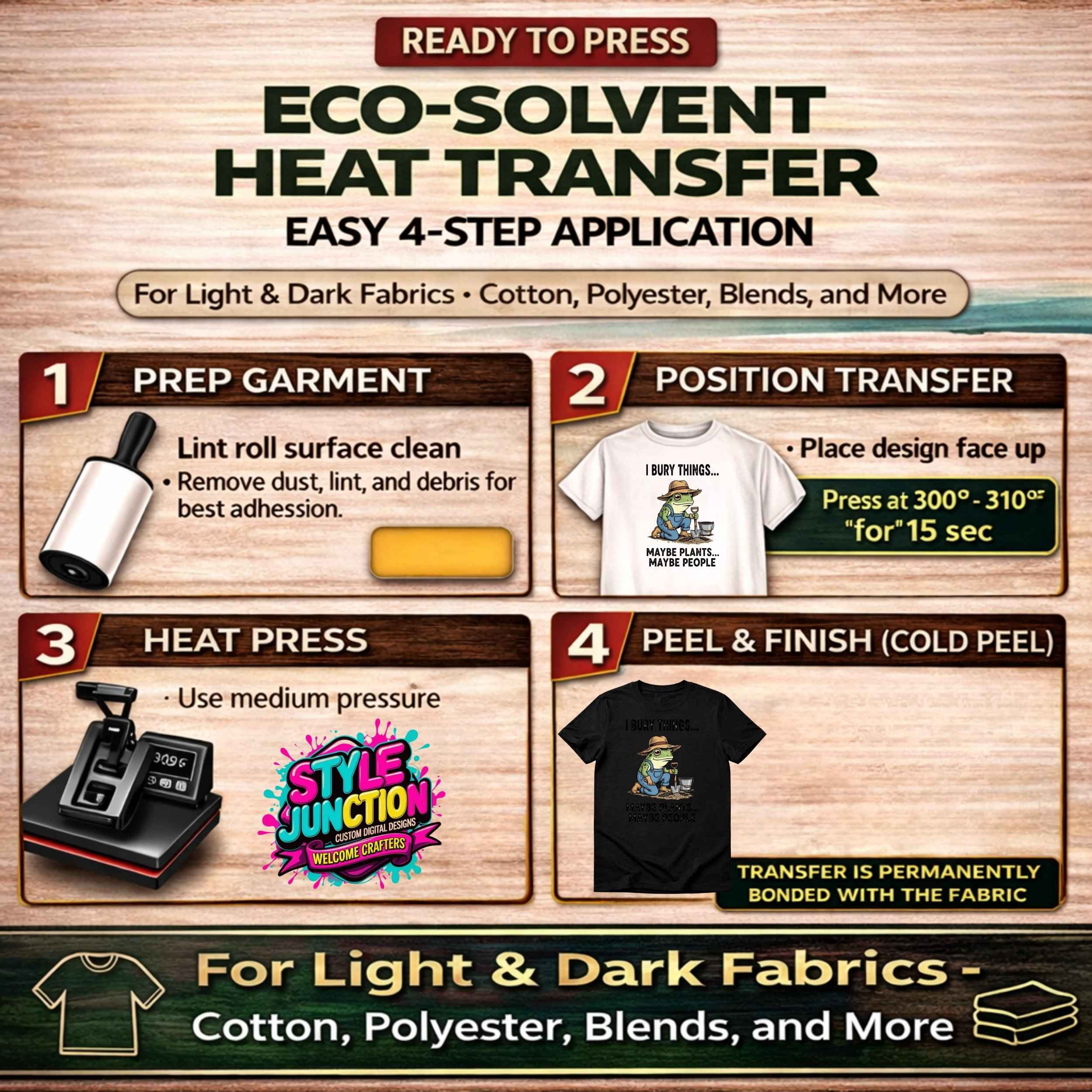 I Bury Things! 9-Piece Bundle for Crafters & DIY – 3 Eco-Solvent Transfers + 3 Sublimation Transfers Ready to Press for Shirts, Mugs & Tumblers + 3 Matching 2” Stickers