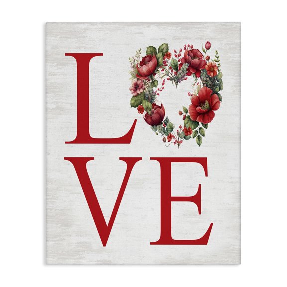 Stupell Industries Love with Heart Wreath Botanical & Floral Painting Gallery Wrapped Canvas Art Print Wall Art, 16 x 20