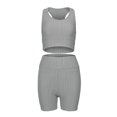 thumbnail image 4 of Women's Two Piece Casual Workout Sets Athletic Solid Color Summer Yoga Outfit 2 Piece Racerback Crop Top And High Waist Biker Shorts Tight Fit Gym Wear For Fitness Running, 4 of 8