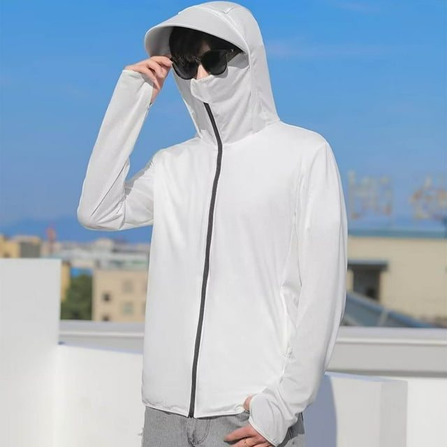 Handshe Veste de Protection pour Hommes à Manches Longues avec Capuche et Cordon de Serrage pour l'Été et le Printemps