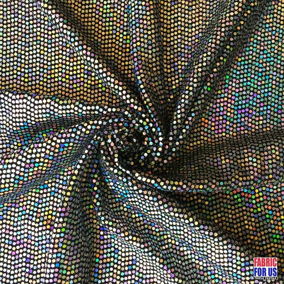 Dots Micro Holographic Glitter Stretch Black / Silver Poly-Spandex Fabric 54" Wide