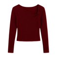 thumbnail image 3 of Womens Fall Long Sleeve Tops Asymmetrical Y2K Slim Fit Cropped Pullover Casual Basic Ribbed Knit Tops Going Out Fall Winter Outfits, 3 of 5