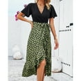 thumbnail image 2 of OUSIMEN Women's Casual Dress V-Neck Short Sleeve Polka Dot Ruffle Chiffon Elegant Swing Skater Long Dresses, 2 of 6