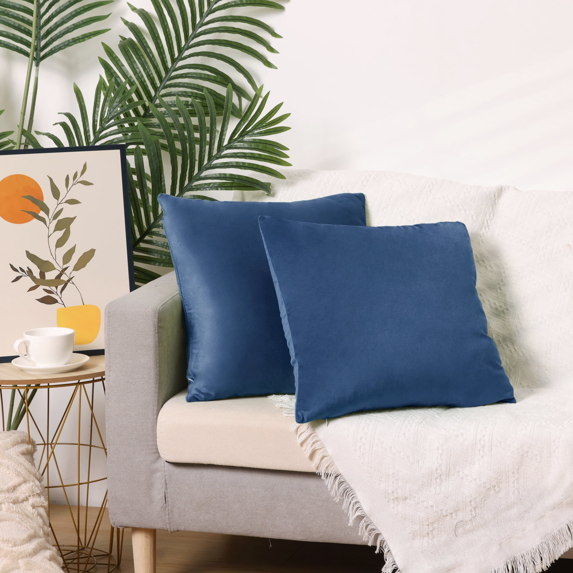 Unique Bargains Velvet Modern Zipper Cushion Decorative Throw Pillow Covers (2 Count) Royal Blue 16" x 16"