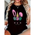 thumbnail image 1 of Women's Easter Bunny Graphic T-Shirt - Casual Short Sleeve, Round Neck, Loose Fit, Colorful Egg and Heart Design, Knit Fabric, Ideal Spring/Summer Gift, Casual Wear|Round Neck Shirt|Decorative Print, 1 of 6