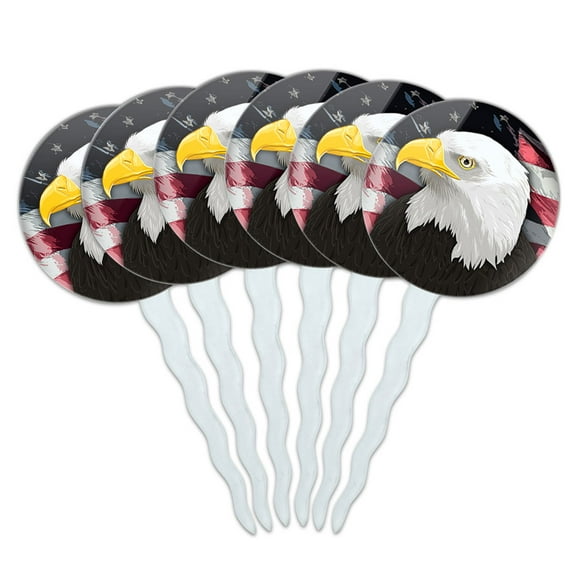 American Bald Eagle Flag USA Patriotic Cupcake Picks Toppers - Set of 6