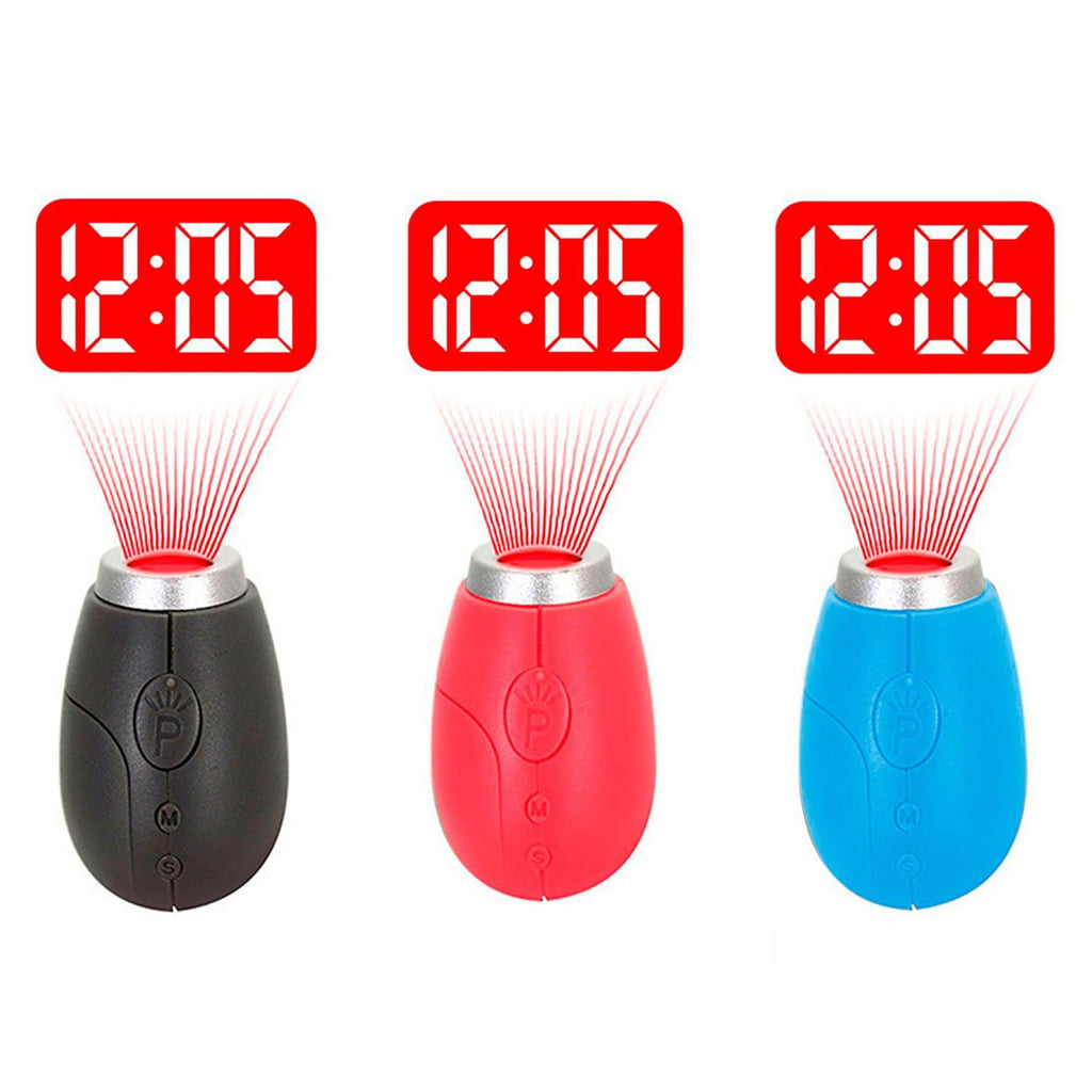 Fashion Mini Projection Clock Lamp Keyrings Red Light Keychains Red Gray